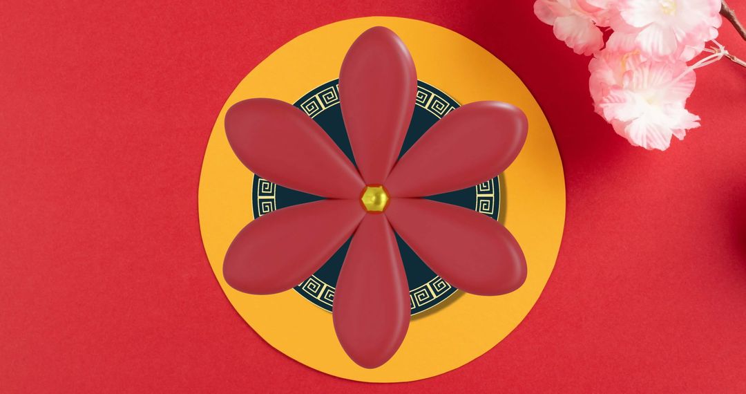 Chinese New Year Decorative Composition with Flower Arrangement