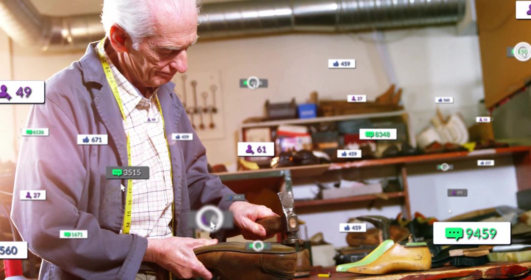 Senior Shoemaker Crafting Pair of Shoes in Authentic Workshop
