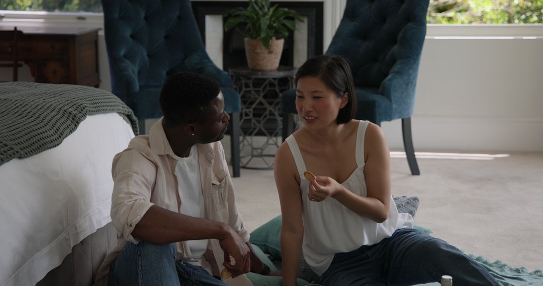 Couple Relaxing Indoors Having an Intimate Conversation
