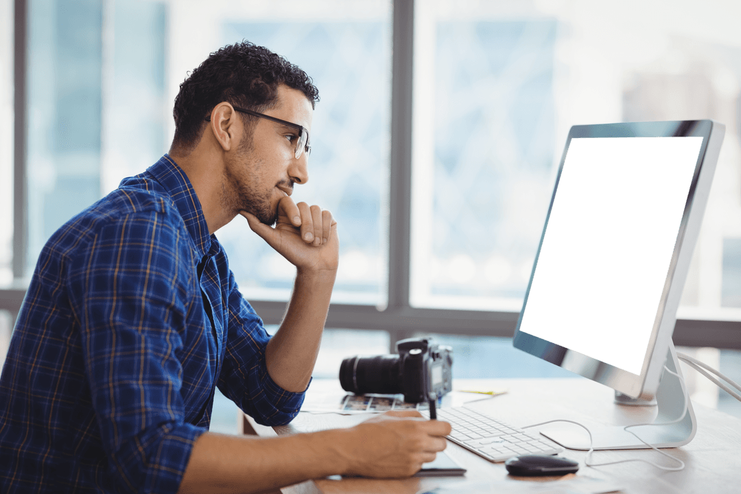 Transparent Workspace: Designer Focused on Creative Project