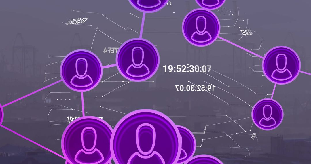 Futuristic Digital Network with Abstract Icons and Data Overlays