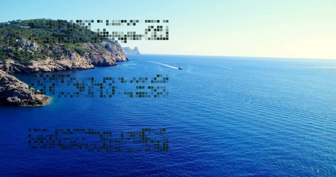 Serene Coastal View with Speedboat Racing across Blue Sea