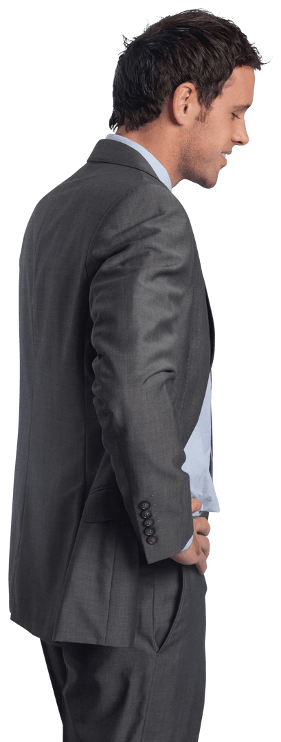 Confident Businessman in Profile Wearing Suit Isolated on Transparent Background
