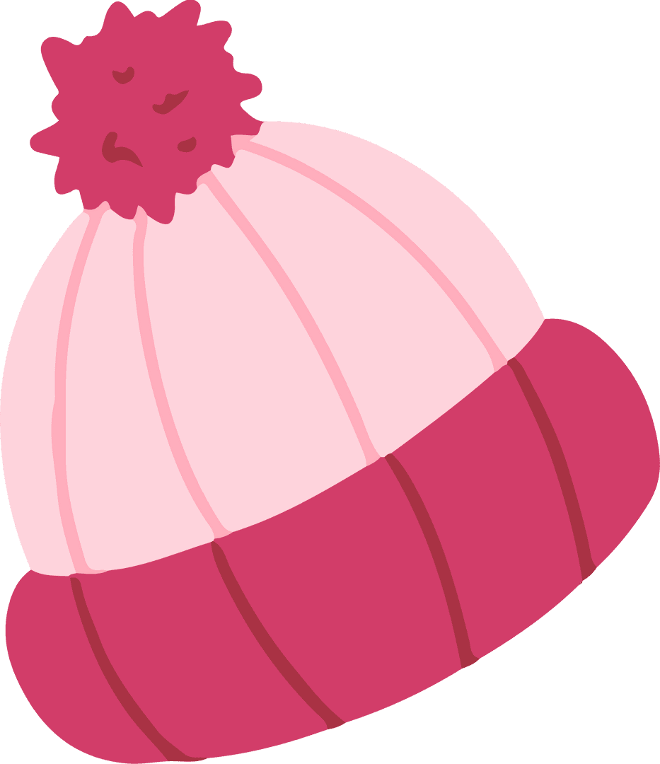 Pink Knit Winter Hat with Pom-Pom on Transparent Background