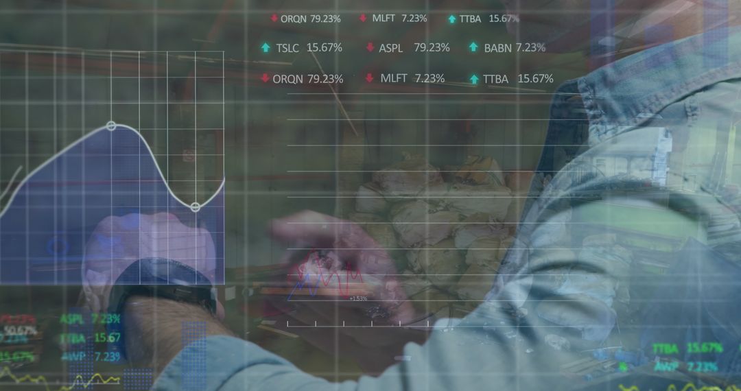 Financial Data Overlay with Caucasian Businessman and Smartwatch