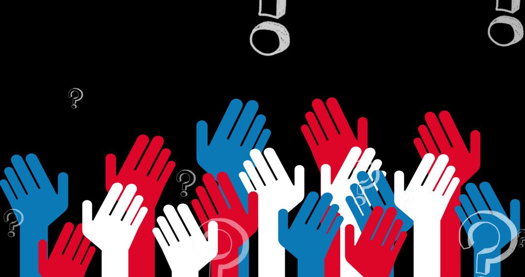 Raised Hands and Question Marks on Bold Black Background