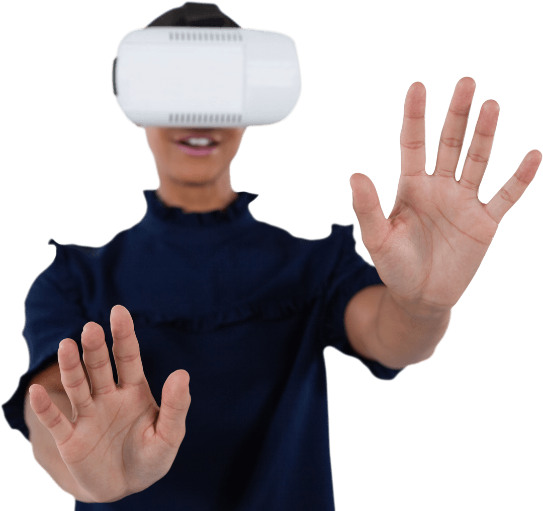Transparent Woman Engaging with Virtual Reality Device