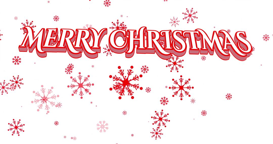 Festive Merry Christmas Text with Falling Snowflakes on White Background