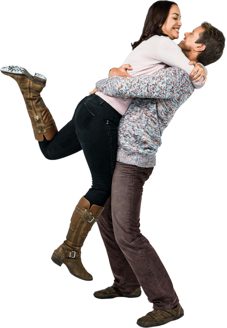 Transparent Couple Hugging Joyfully in Romantic Moment