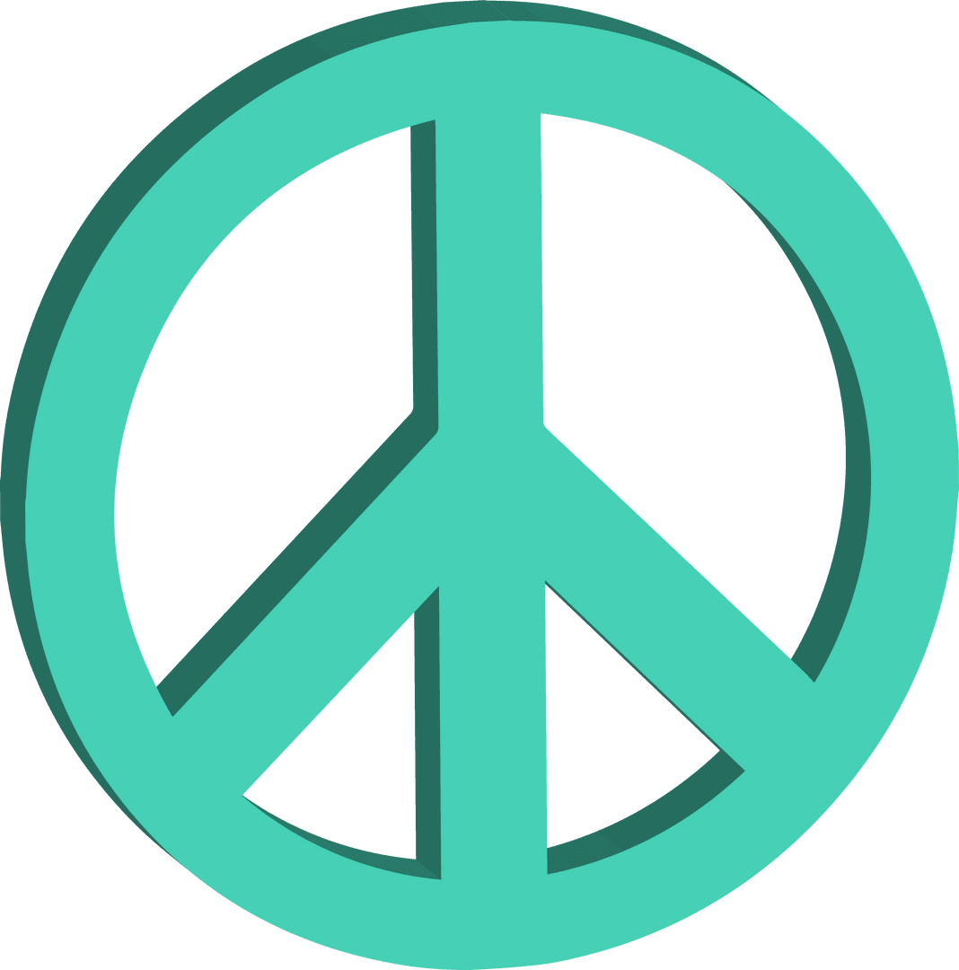 Stylized Teal Peace Sign with Transparent Background and Drop Shadow