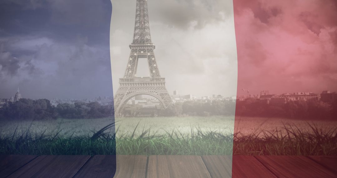 Eiffel Tower with French Flag Overlay Symbolizing Patriotism and Celebration