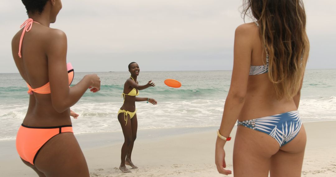 Diverse Group Enjoying Frisbee on Beach