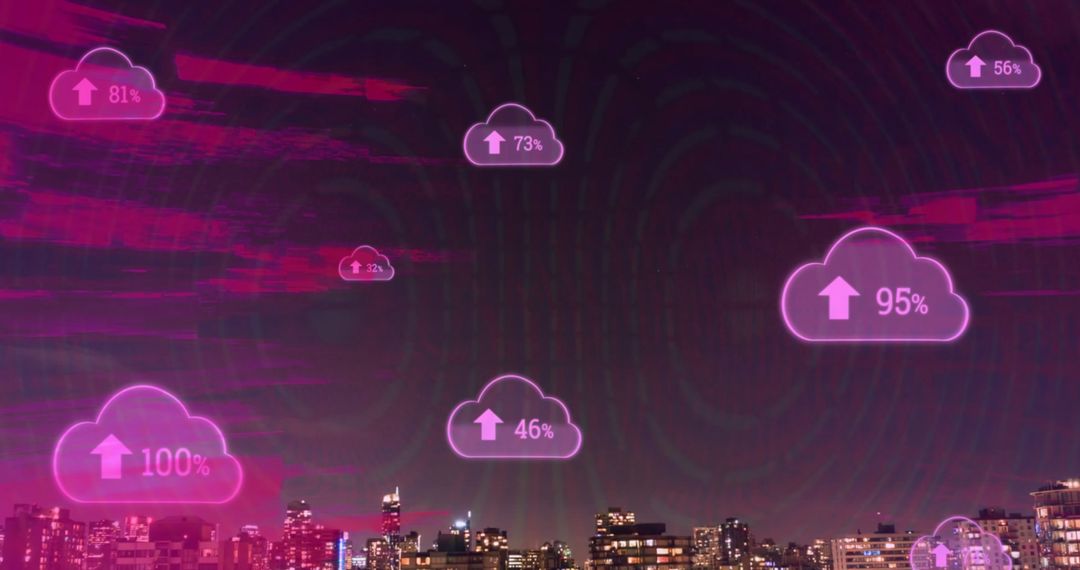 Digital Cloud Interface Above Night Cityscape