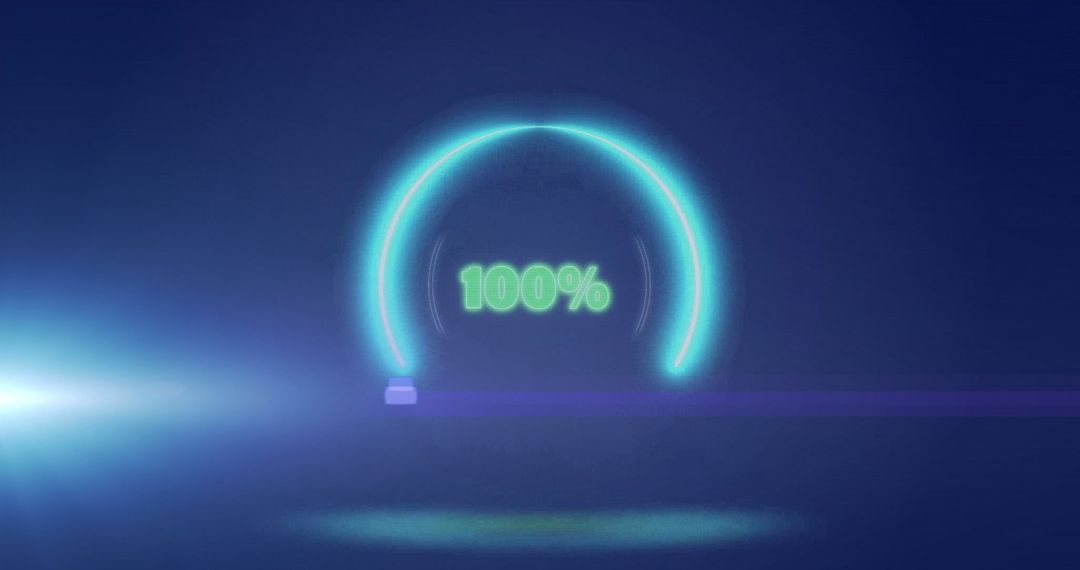 Neon Circles Indicating 100 Percent on Blue Background