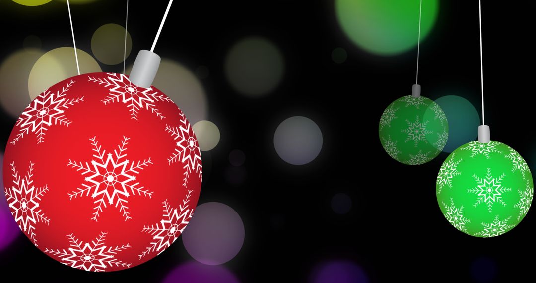 Festive Christmas Baubles with Snowflake Design Hanging on Cords