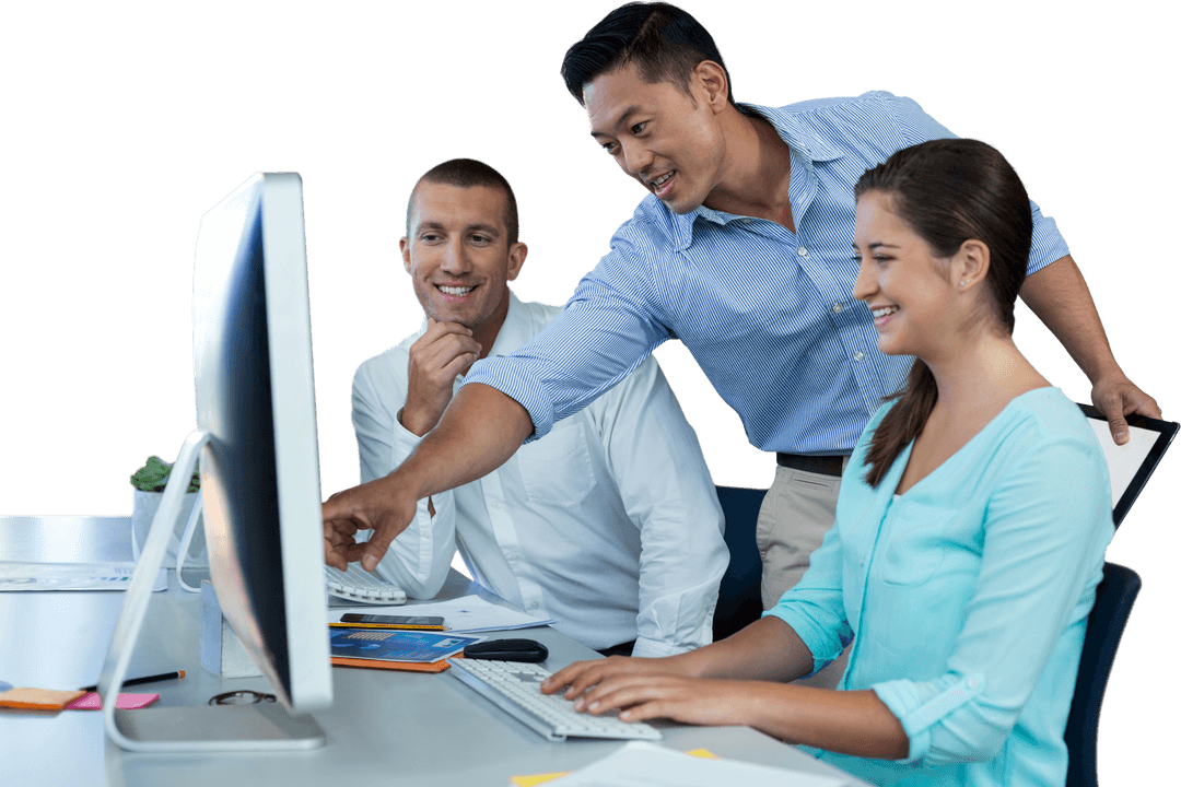 Business Team Discussing Project with Transparent Background