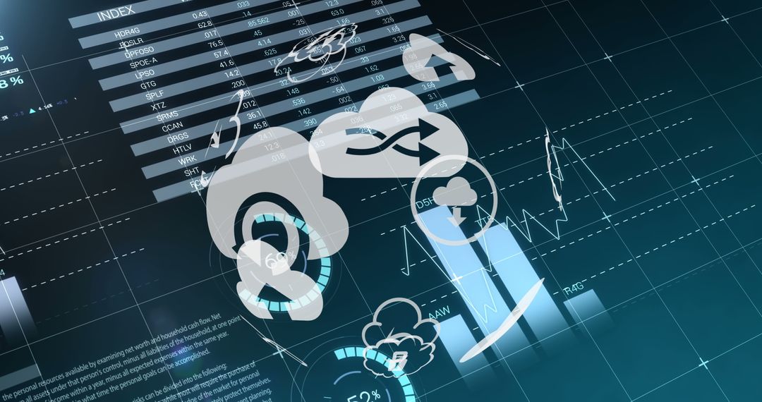 Rotating Cloud Networking Symbol with Digital Business Graphs
