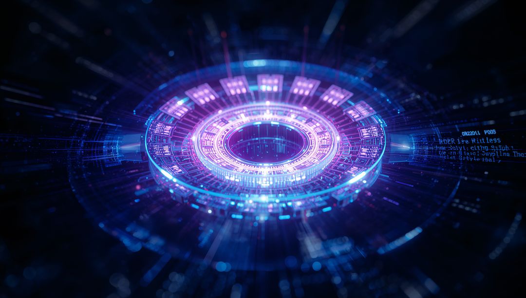 Futuristic Holographic Interface with Glowing Data Particles