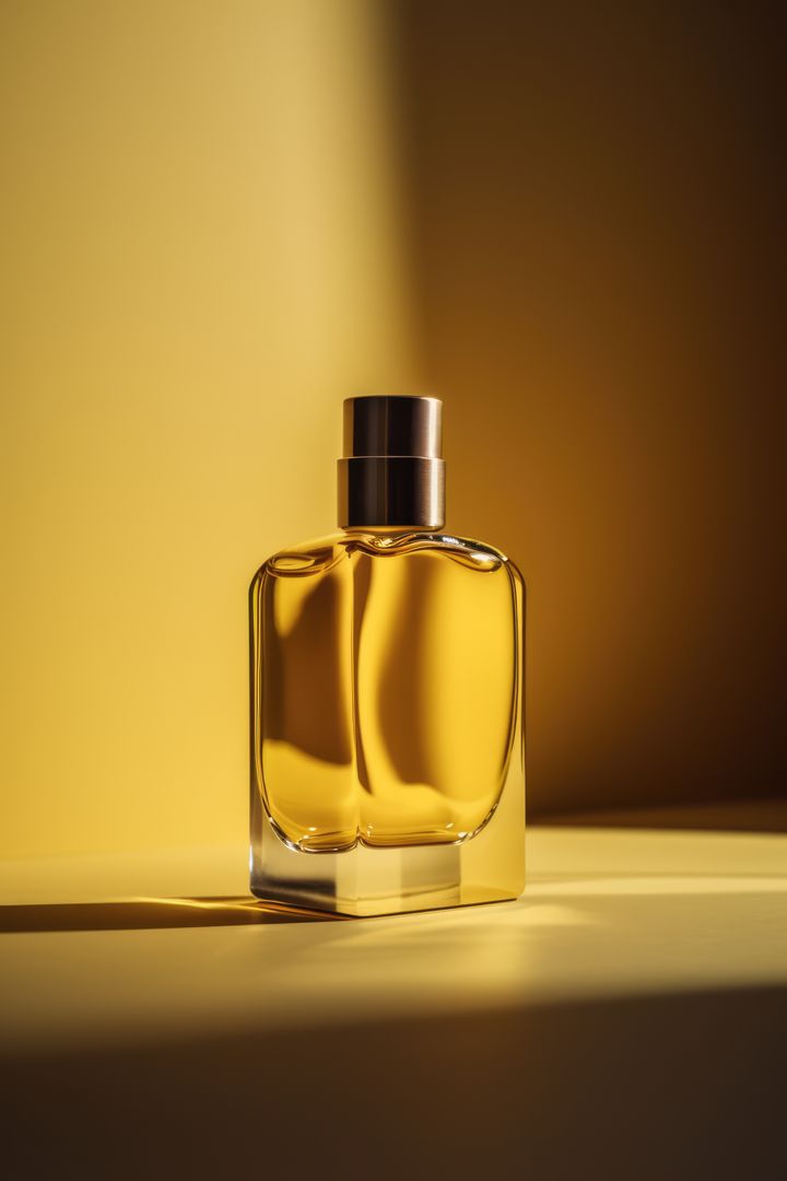 Elegant Perfume Bottle in Warm Light on Yellow Background - Free Images, Stock Photos and Pictures on Pikwizard.com