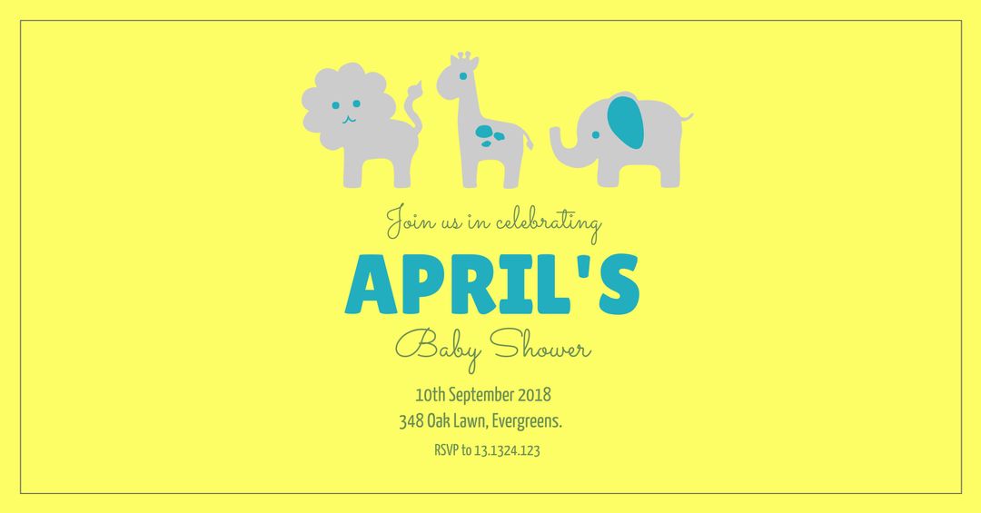 Baby Shower Invitation with Cute Animal Silhouettes and Yellow Background - Download Free Stock Templates Pikwizard.com