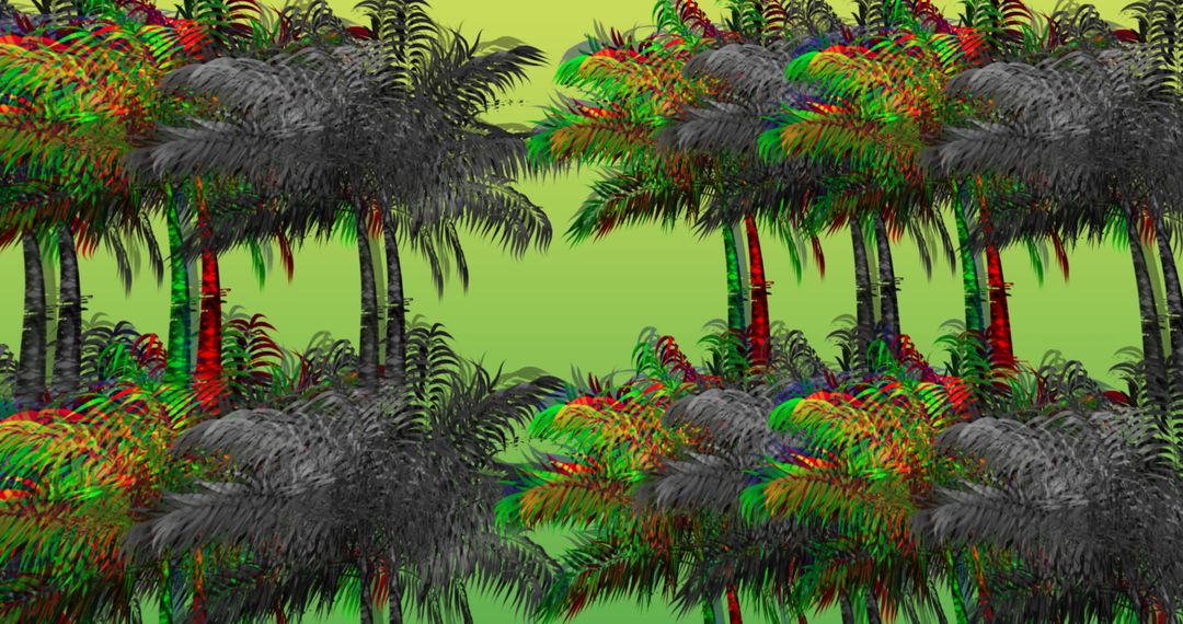 Colorful 3D Palm Trees with Lime Green Background