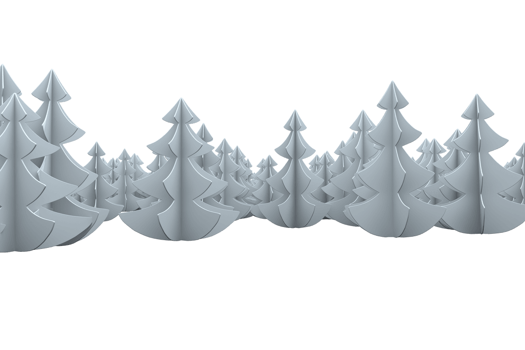 Transparent 3D Pine Trees in Winter Forest Landscape