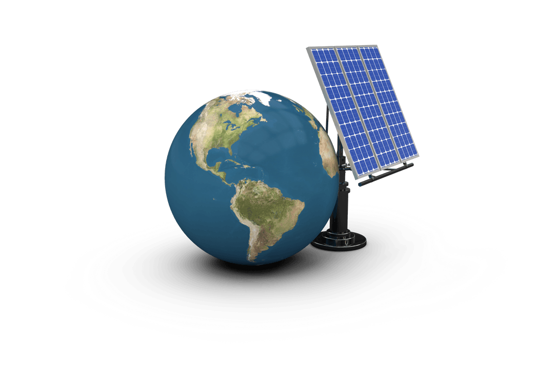 Globe with Solar Panels on Transparent Background for Energy Sustainability