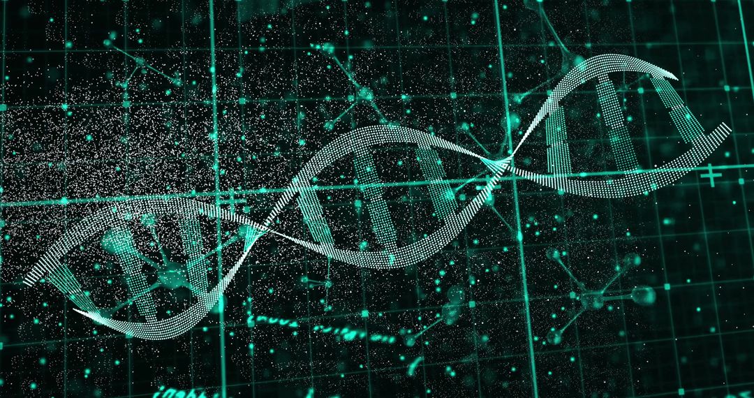 Rotating DNA Helix in Futuristic Digital Environment