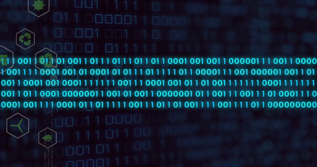 Digital Matrix with Binary Code and Technology Icons
