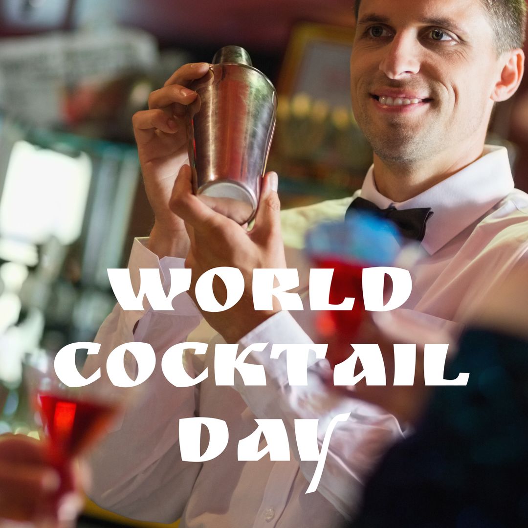 Smiling Bartender Shaking Cocktail for World Cocktail Day Celebration - Download Free Stock Templates Pikwizard.com