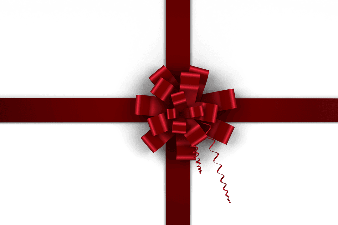 Transparent Red Bow Tied on Gift Box Centered for Christmas