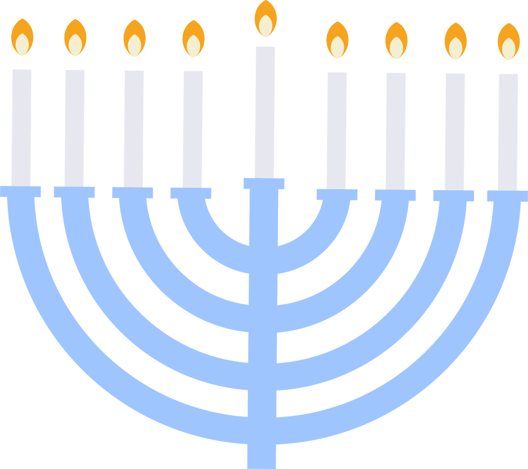 Stylized Blue Hanukkiah with Lit Candles on Transparent Background