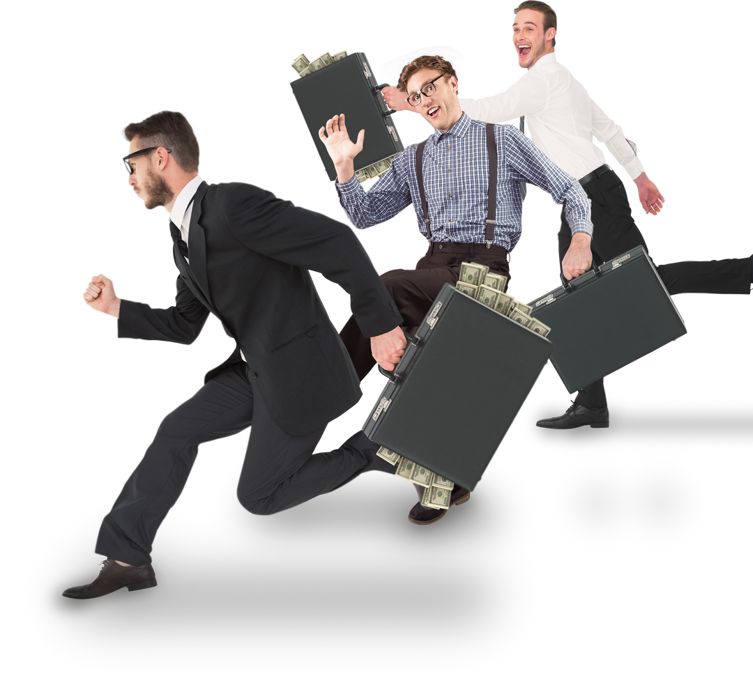 Businessmen Running with Money Briefcases on Transparent Background - Download Free Stock Images Pikwizard.com