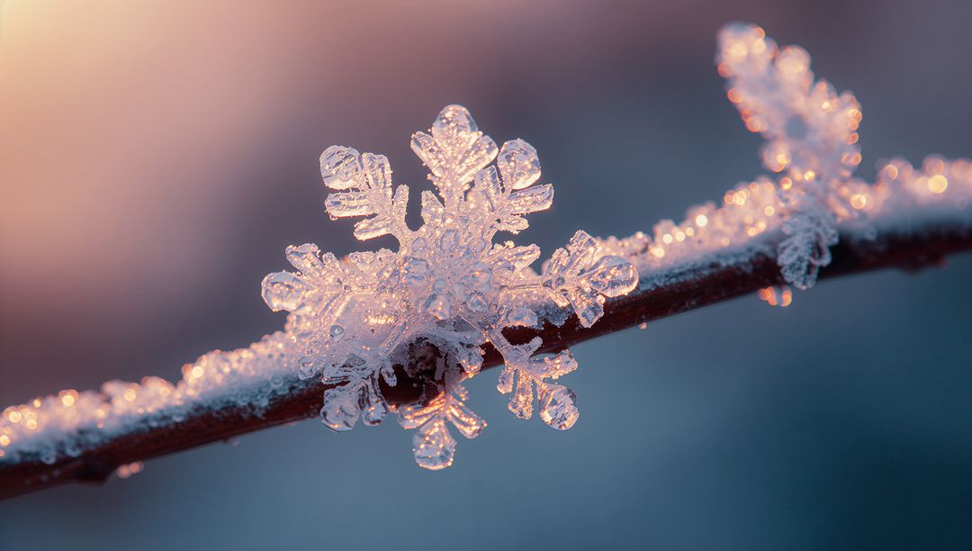 Radiant Snowflake on Branch in Sunrise Light