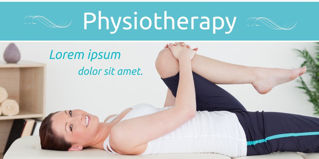 Smiling Woman Stretching Promotes Physiotherapy and Health