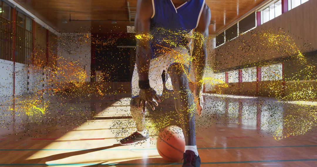 Dynamic Basketball Player Dribbling with Energetic Motion Effects