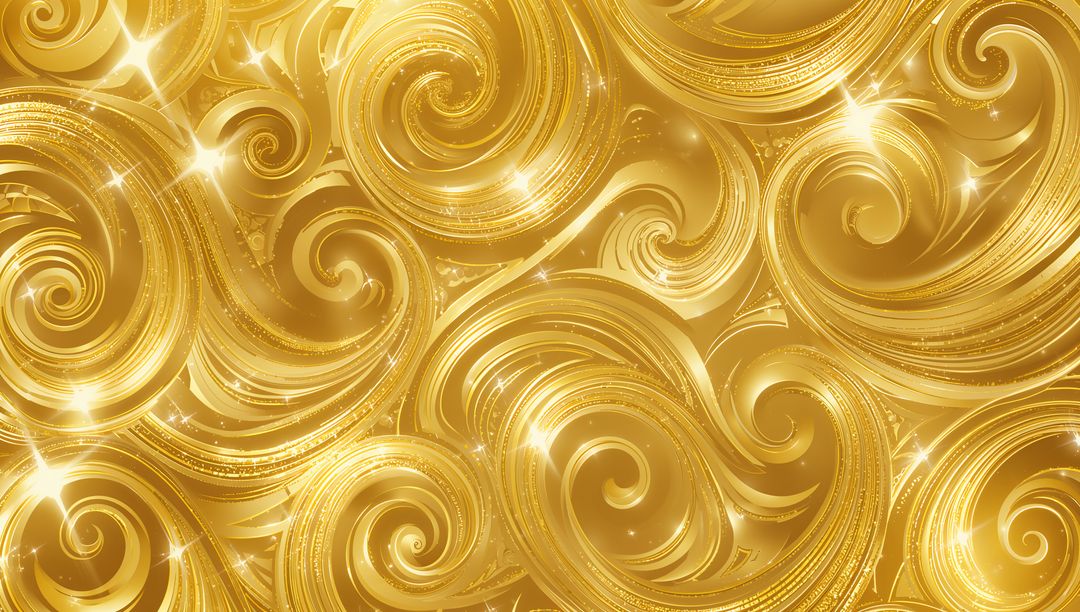 Shimmering Golden Swirls Flowing Ornamental Ribbon Pattern with Metallic Glitter