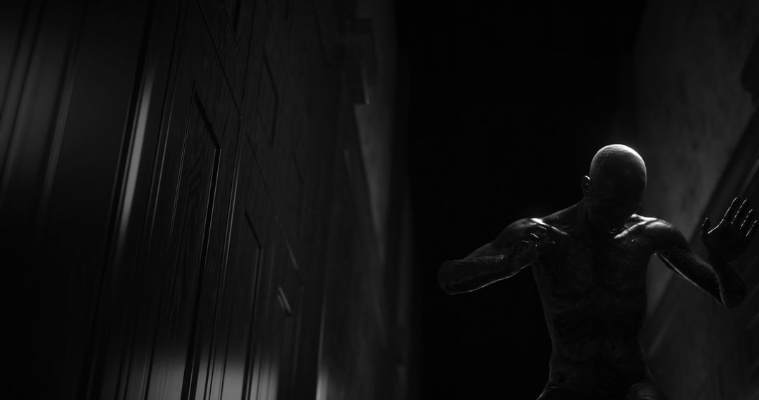 Stunned monster in dark eerie tunnel