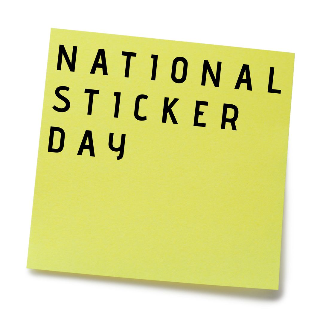 Bright Yellow Sticky Note with National Sticker Day Text