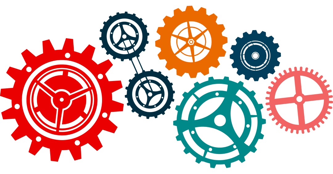 Colored Cogs Illustration on Transparent Background Enhancing Productivity