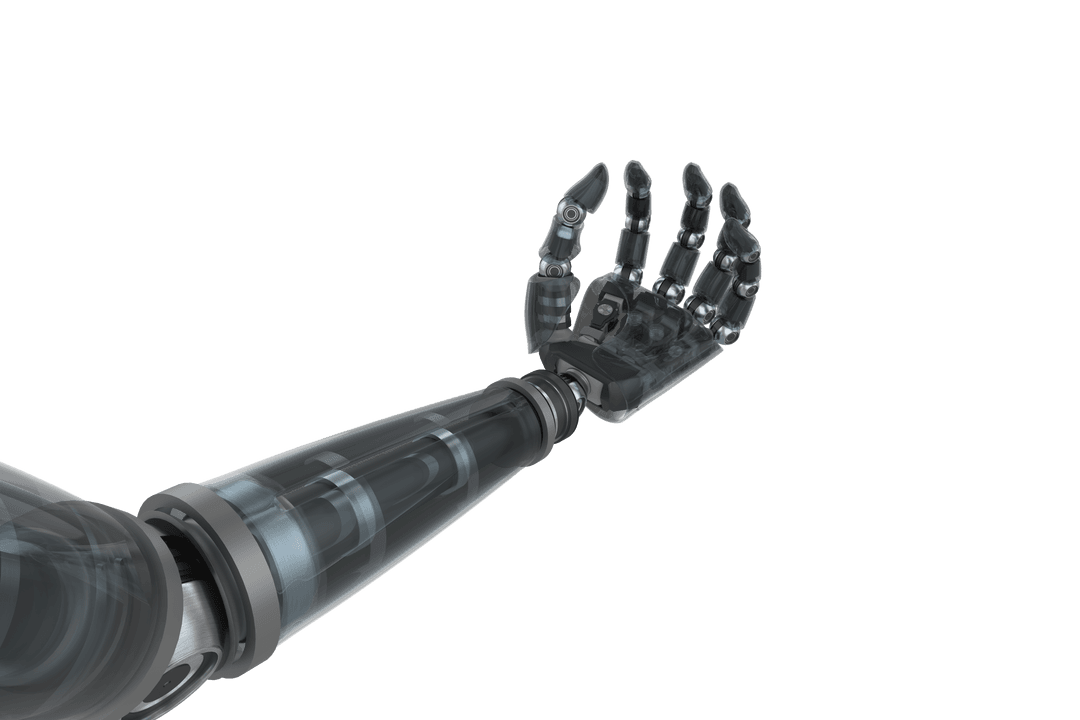 Transparent Black Cyborg Hand Reaching AI Representation Futuristic