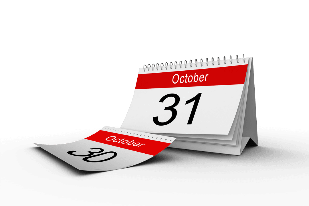 Transparent Calendar Showing October 31 Date Spiral Page