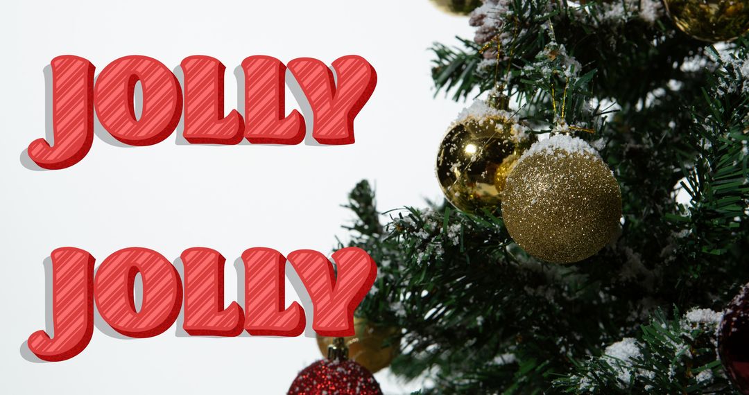 Festive 'Jolly' Text with Decorated Christmas Tree