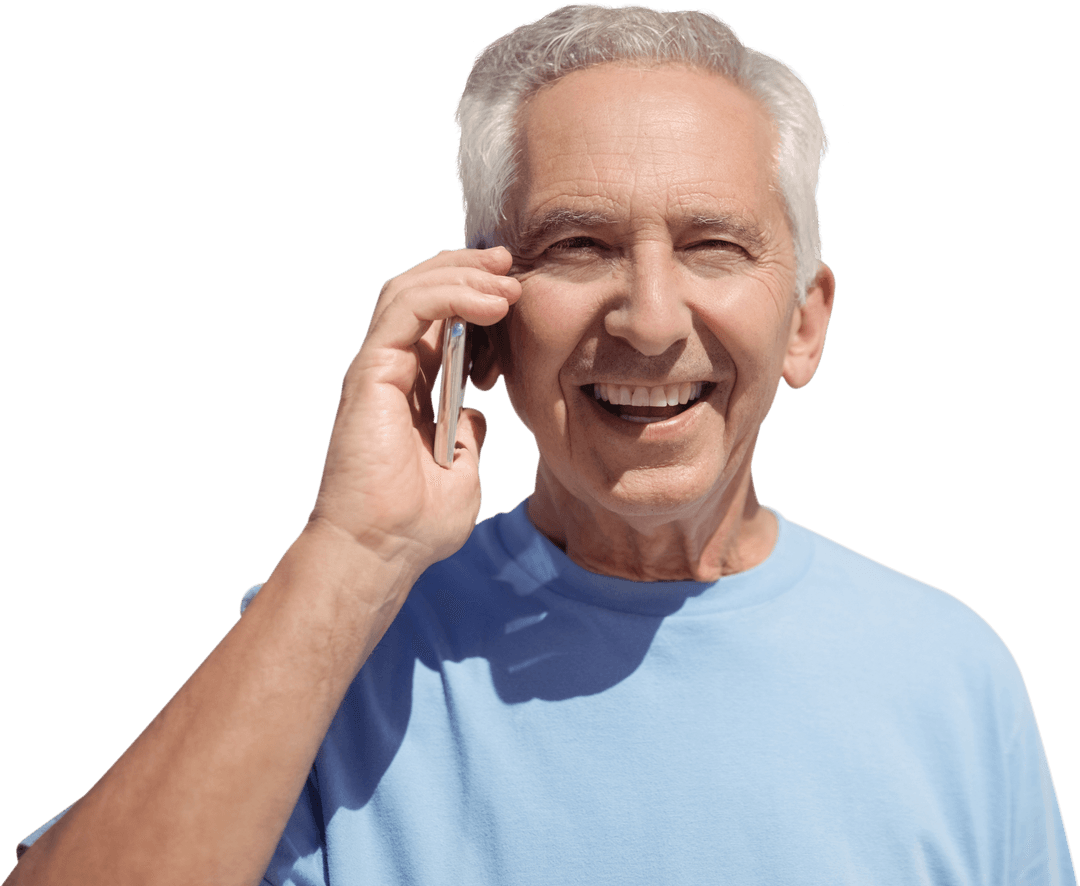 Happy Senior Man Talking on Phone with Transparent Background