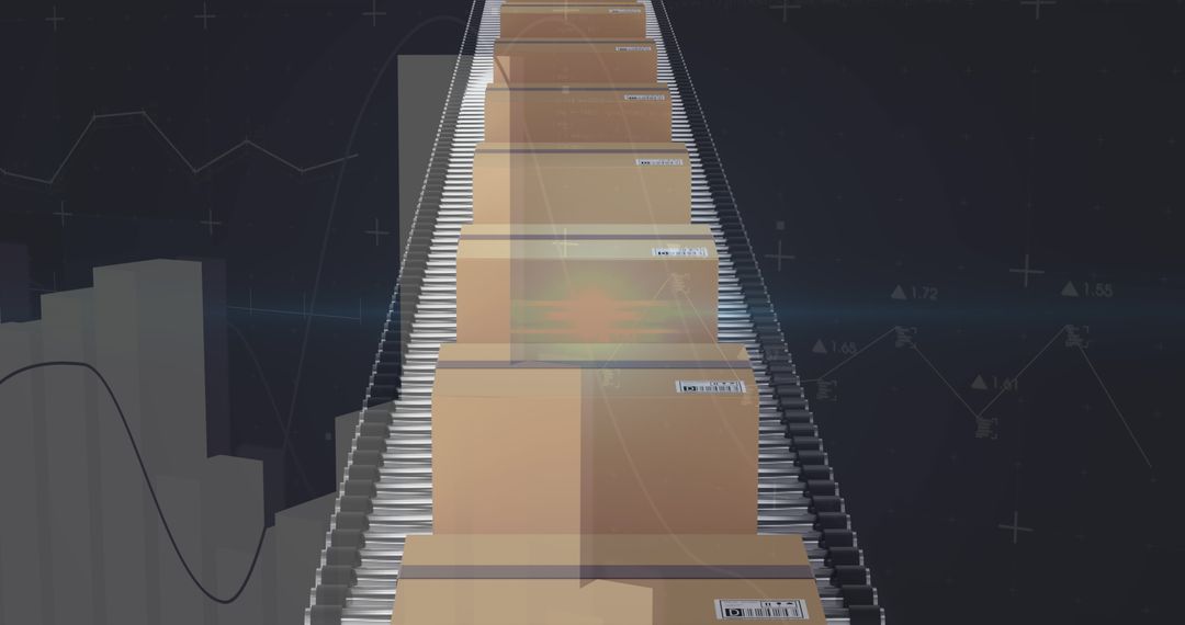 Cardboard Boxes on Conveyor Belt with Digital Data Overlay - Free Images, Stock Photos and Pictures on Pikwizard.com