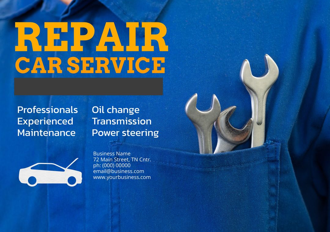 Automotive Repair Service with Mechanic Tools and Marketing Text