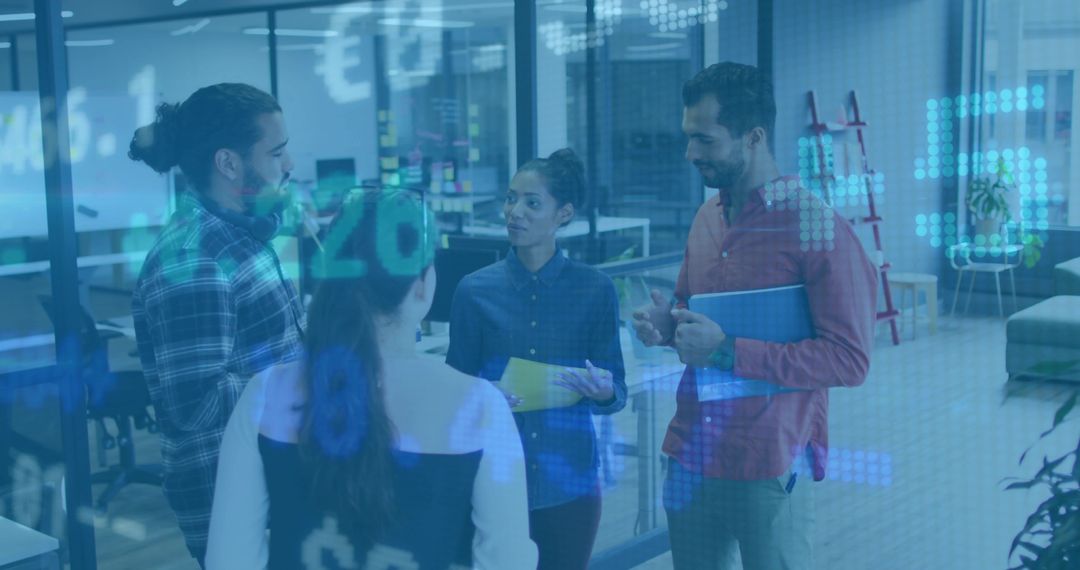 Innovative Team Meeting Analyzing Financial Data in Modern Office