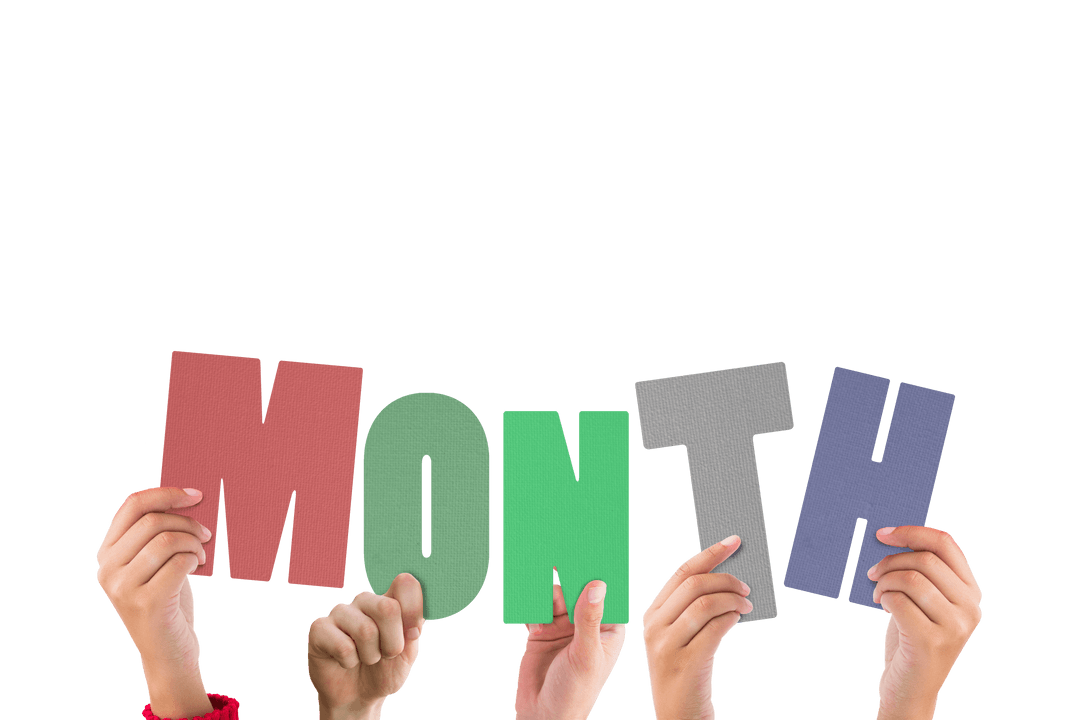 Hands Holding Month Sign on Transparent Background
