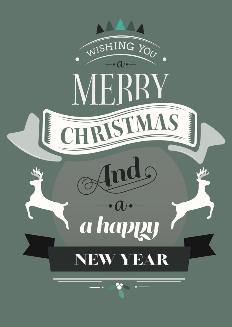 Elegant Merry Christmas and Happy New Year Typography with Reindeer