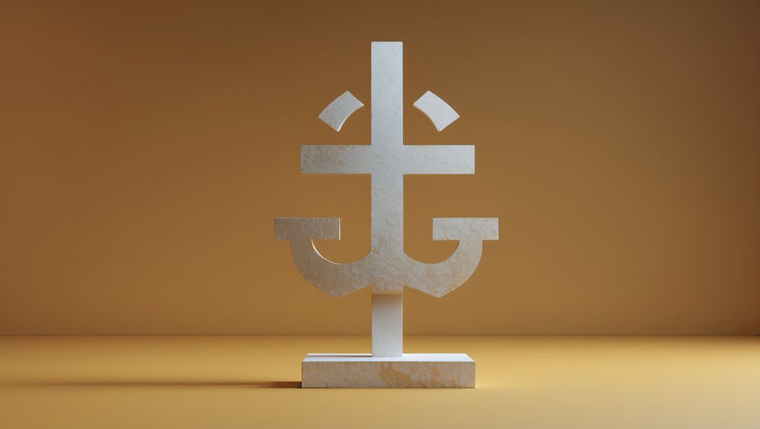 Abstract White Stone Sculpture on Orange Backdrop